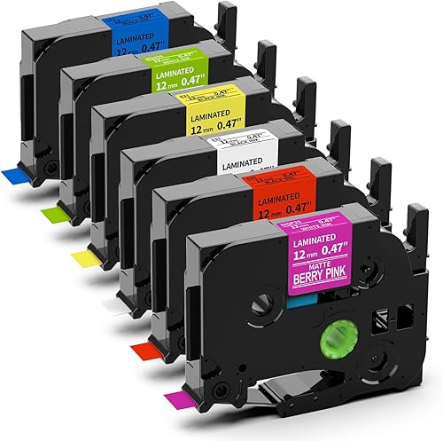 PT-D220 PTD210 PTD400AD PT-H111 PT-1750 Cinta para etiquetadora laminada de 0.472 in 0.47 pulgadas, cinta de etiquetas Ptouch de repuesto para cinta