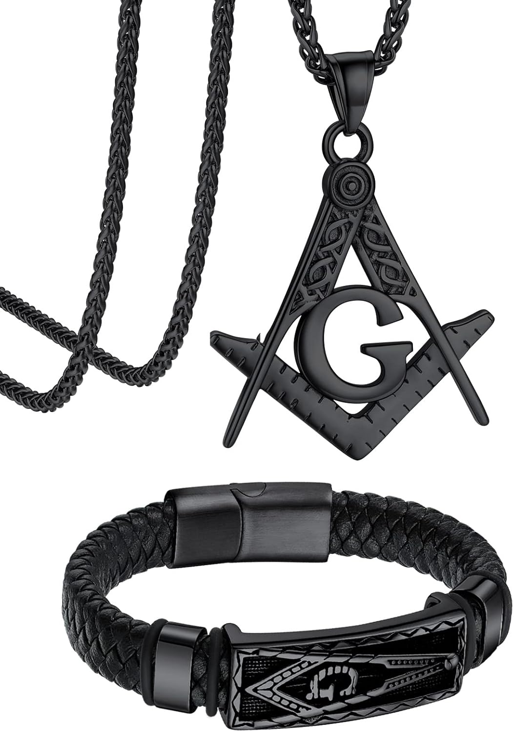 Bandamx Black Masonic Jewelry for Men Freemason Pendant Necklace Masonic Charm Bracelet Freemasonry Gift for Father Husband