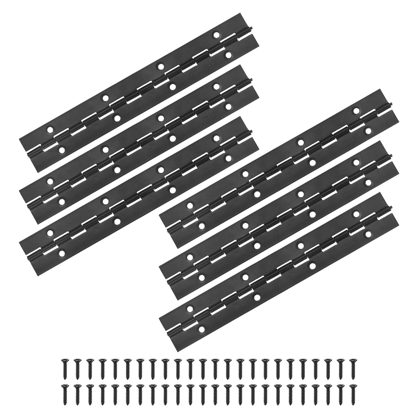 M METERXITY 6-Pack Piano Hinges, 8 Inch / 200mm 304 Stainless Steel Continuous Piano Hinge with Holes and Screws for Cabinets Door/Storage Box [1.2X 0.04/ 30x 1mm Open Width Thick, Black]