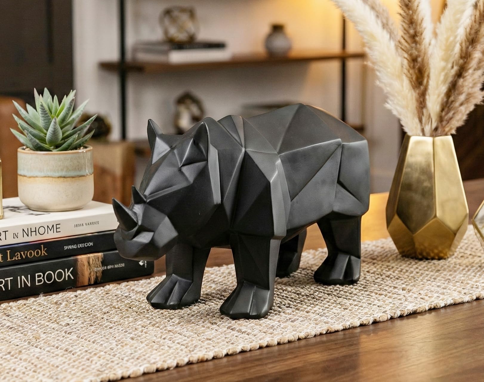 eSplanade Figura de resina para escaparate de rinoceronte | Artículos decorativos - Decoración del hogar | Negro - 10 pulgadas de largo