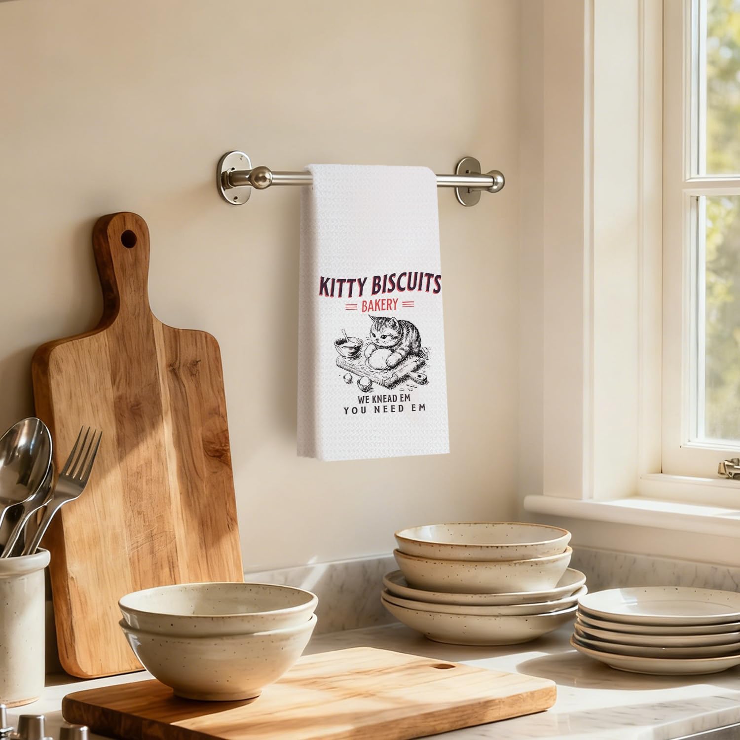 Funny Cat Baking Kitchen Dish Towels, Cat Lover Mom Lady Gifts, Gifts for Baking Lovers, Cute Kitty Biscuits Hand Tea Towels for Bakery Kitchen Decor, 16x24 Inch - Image 4