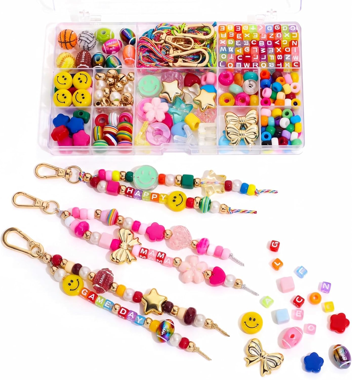 304PCS DIY Beads Keychain Making Kit, Acrylic Versatile Bag Charm Maker