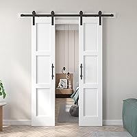 Vista 22 de Fredbeck - Puerta de granero blanca de 32x84 pulgadas con kit de herrajes para puerta corrediza de 5.5 pies incluido y manija, sólida, MDF
