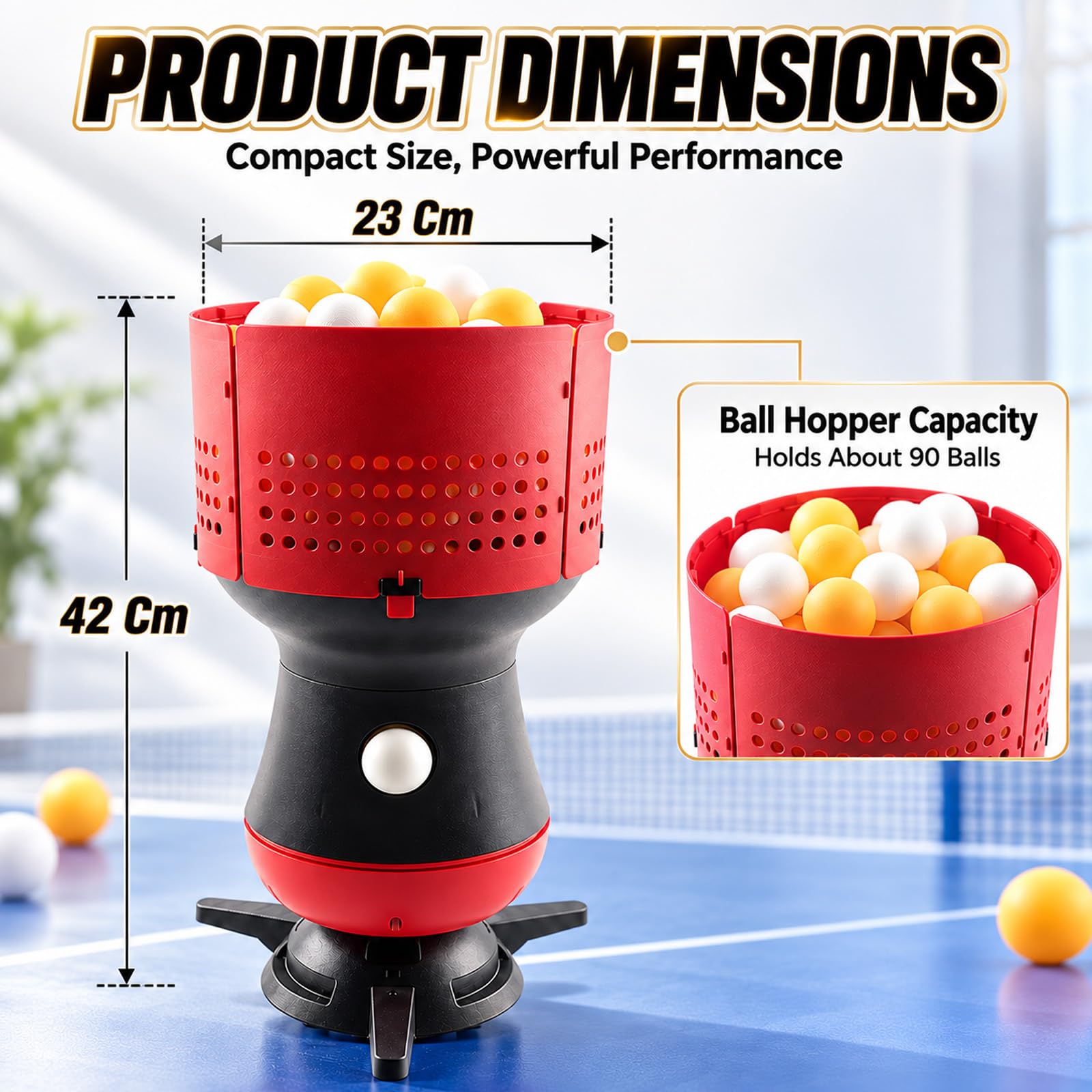 Robot Per Ping Pong, Macchina Automatica Per Palline Da Ping Pong Con Telecomando, Capacità 90 Palline, 5 Distanze Regolabili E 5 Livelli Potenza Regolabili, Serbatoio Palline Rimovibile