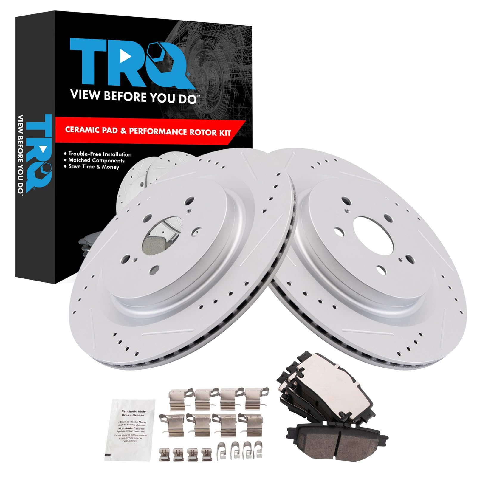 TRQ Performance Rear Ceramic Brake Pad and Rotor Set Compatible with 20-24 Toyota Highlander 23-24 Lexus RX350 Japan Built Models 1st VIN Digit J 23-24 Lexus RX350h Japan Built Models 1st VIN Digit J