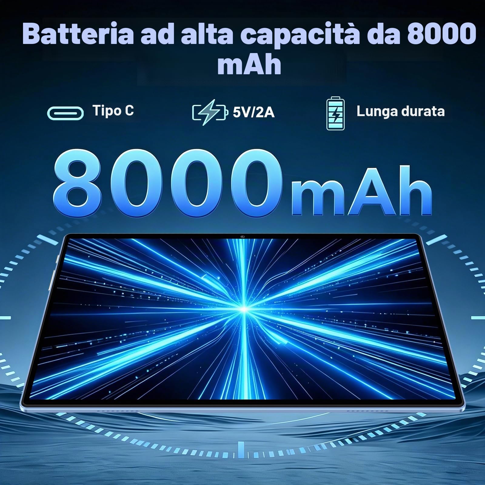 ZIOVO Tablet 10 Pollici Android 15,30GB RAM+128GB ROM(TF 1TB),5G WiFi Tablets,Octa-Core 2.0 GHz/Gemini AI/Widevine L1/8000 mAh/Bluetooth 5.0/GPS/Face ID/2 in 1 Tablet con Tastiera e Mouse-Blu