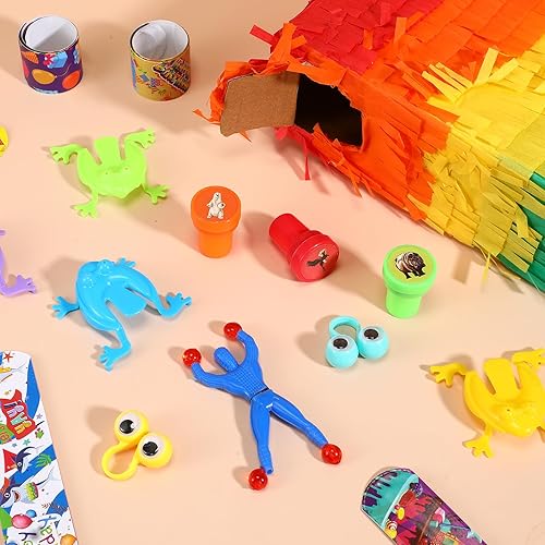 Miniatura 3 de Lenwen Juego de 120 piezas de piñata arcoíris, piñata multicolor para fiesta de cumpleaños con palo y confeti de carnaval para niñas y niños, 4