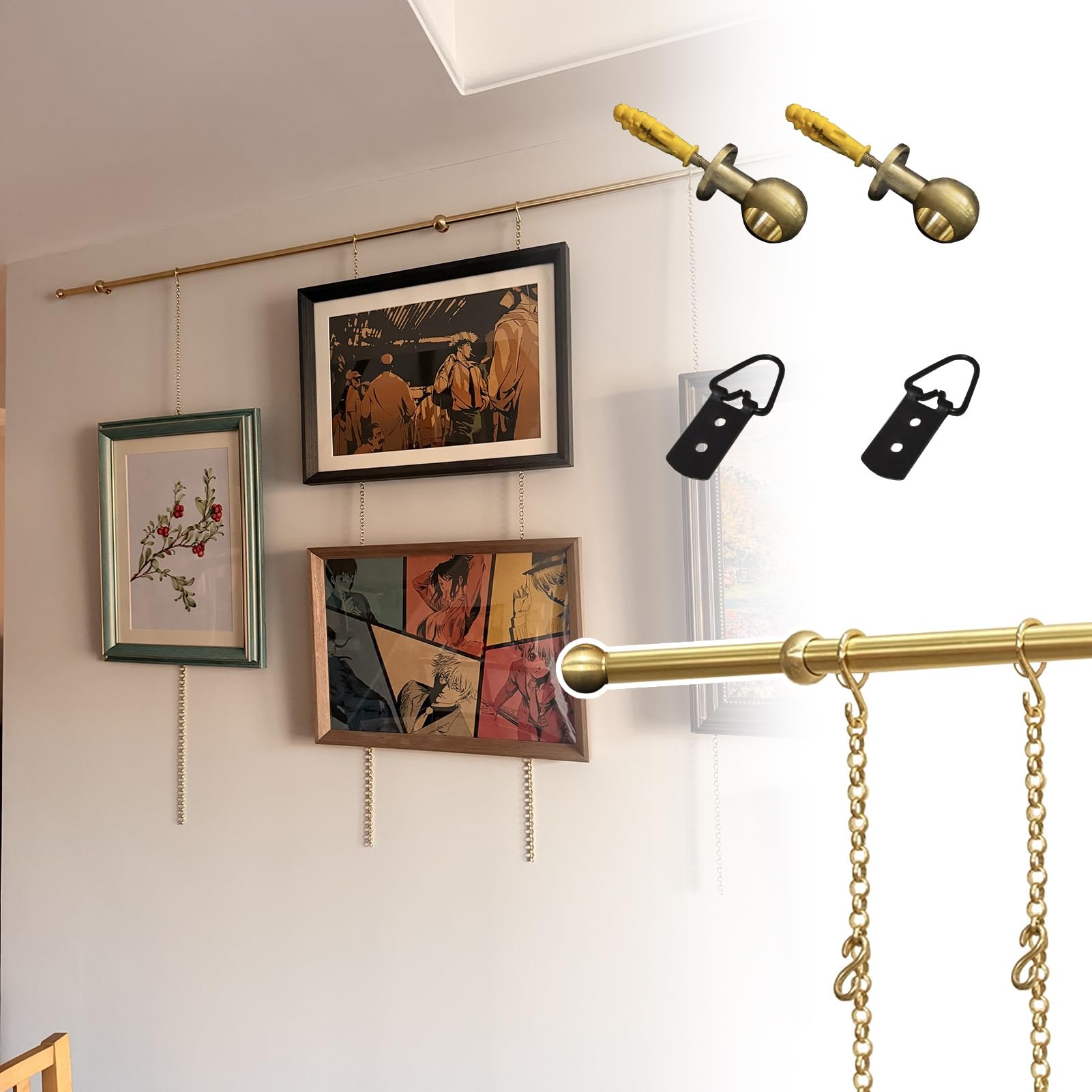 Kit per Appendere Quadri con Binari Regolabili per Esporre Opere d'Arte A Parete,1.4m/55.1in/4.6ft Rod