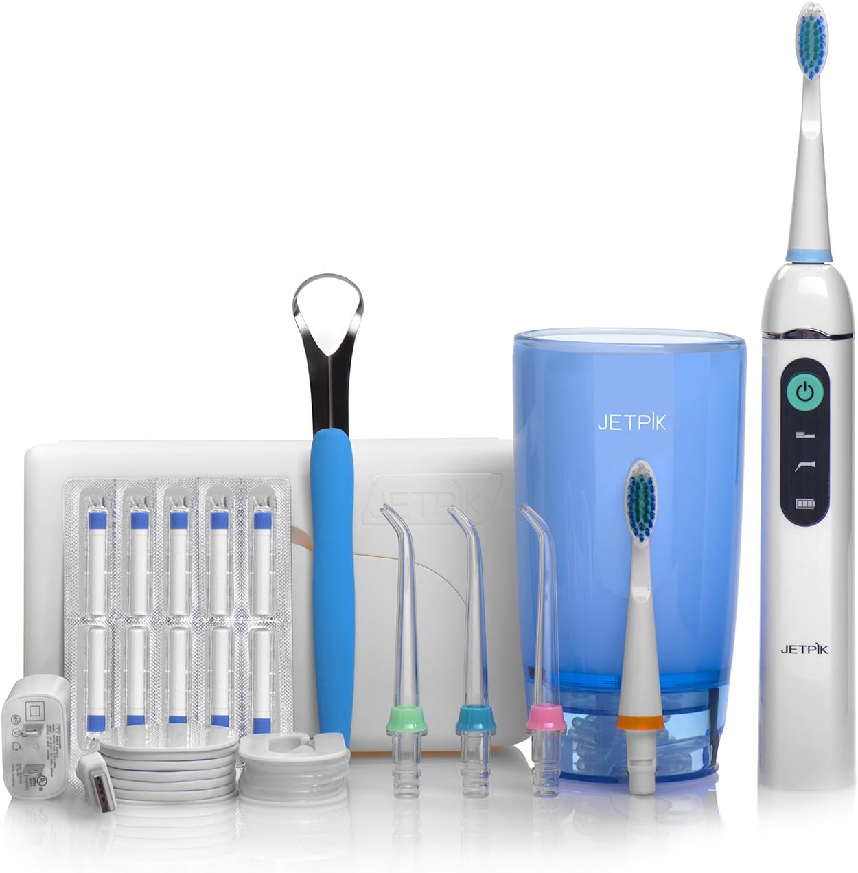 Jetpik JP210- Elite (Rev4) – Rechargeable Portable Power Water Flosser with pulsating Floss Technology and Cordless Dental Water Jet Cleaning and Sonic Toothbrush for Home and Travel use