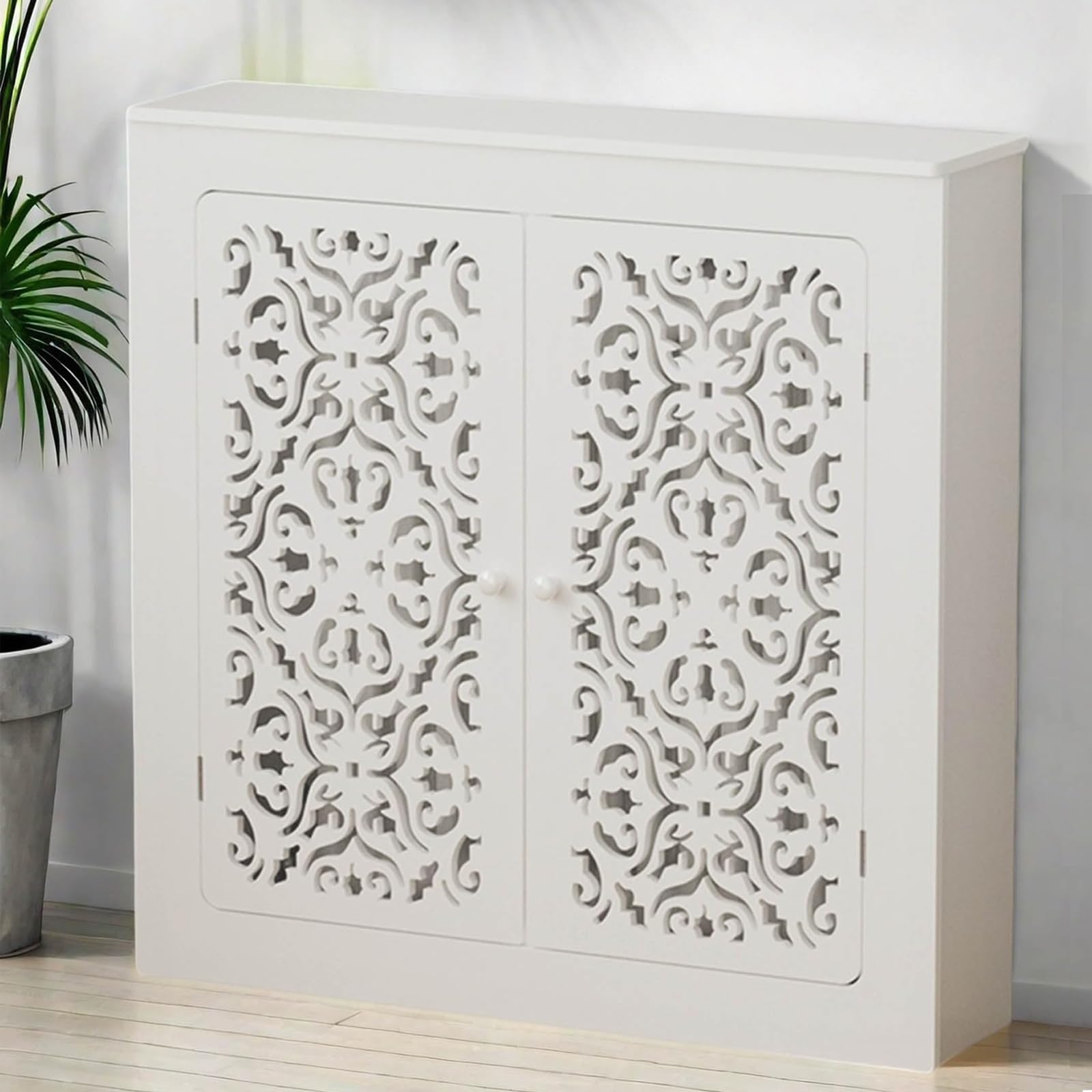 Moderna cubierta de radiador blanca con estante desmontable, 50 x 80 x 20 cm, elegante solución de radiador de vapor para sala de estar y baño, elegante decoración del hogar, diseño que ahorra espacio