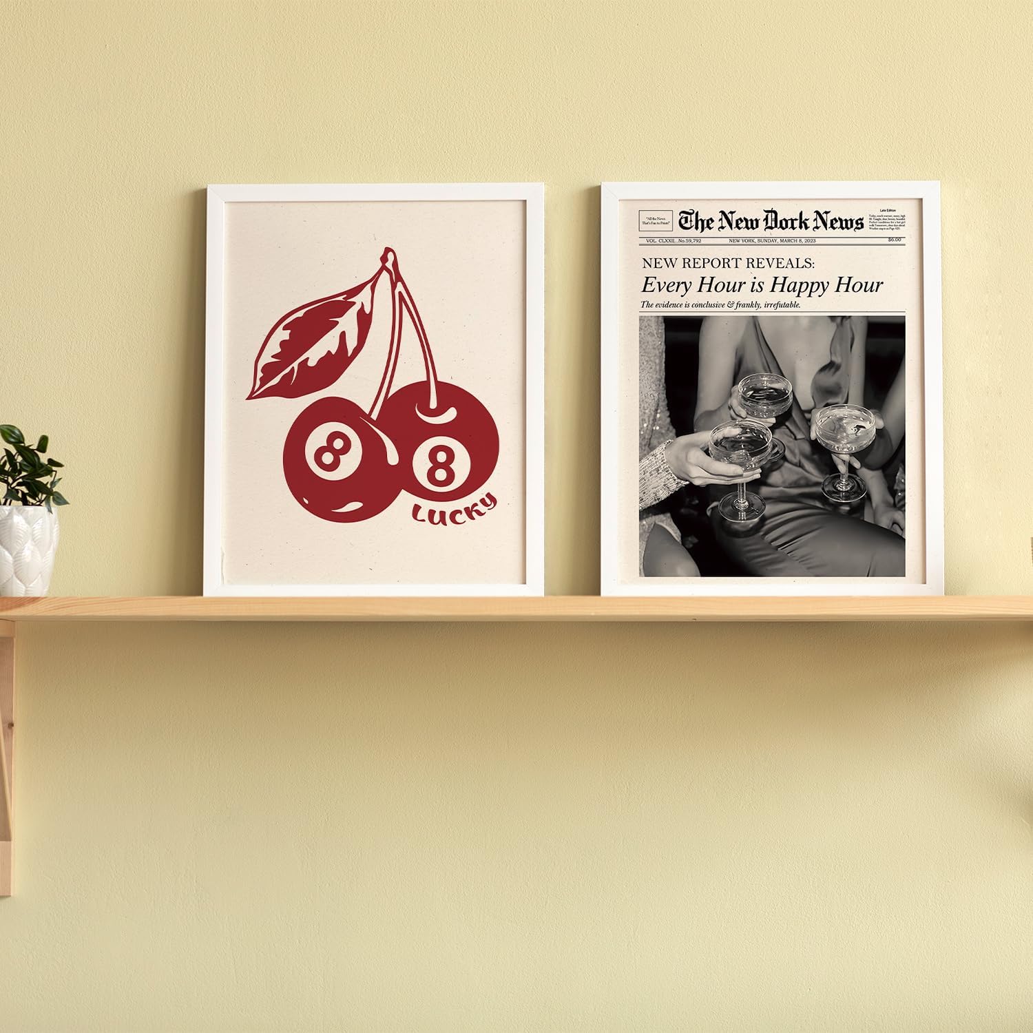 JXREQ Trendy Retro Y2K Red Lucky 8 Ball Cherry Dice Happy Hour Posters Wall Art Prints Set of 4, Bar Cart Decor, Y2K Room Decor, Funky Home Decor, Preppy Room Decor, 8x10 Inch Unframed image 5