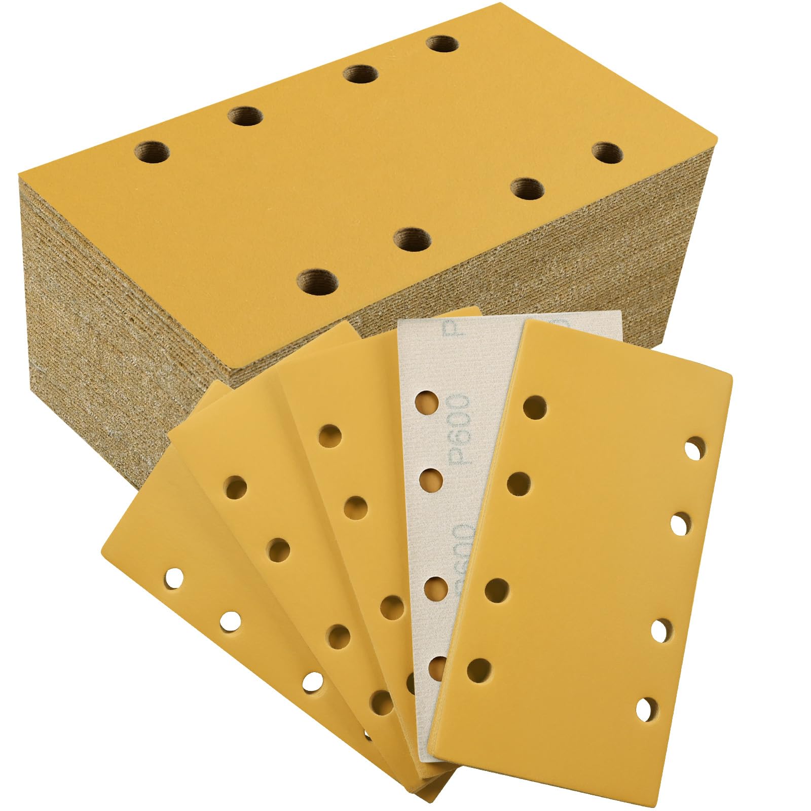 Sruhrak Upgraded Sanding Sheets 93x185mm 8 Hole, 50 Pieces Sandpaper Grits 600 Hook and Loop Sanding Pads Rectangular Sander Paper Set for Bosch Electric Sander Polishing, Rust Removal