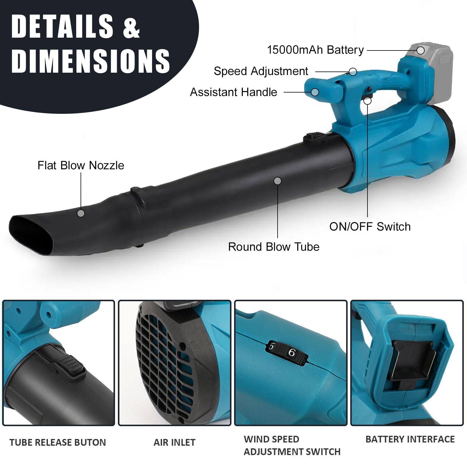 Souffleur Feuilles Sans Fil 18V Compatible Makita - 306 Km/h - Moteur Brushless - Buse Réglable