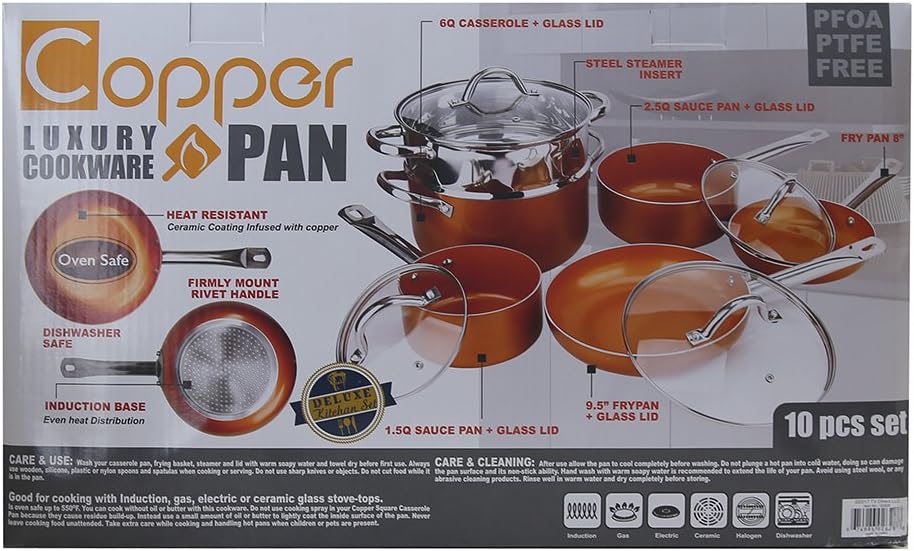 Copper Pan 10-Piece Set Luxury Induction Cookware Set Non-stick - Image 2
