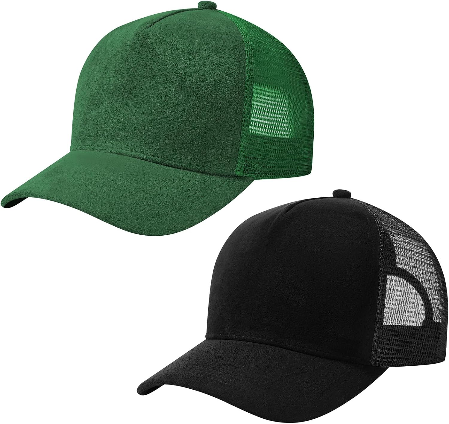 Suede Curved Brim Trucker Cap Adjustable Snapback Hat Mesh Back Breathable for Men Women 2 Pack SH03