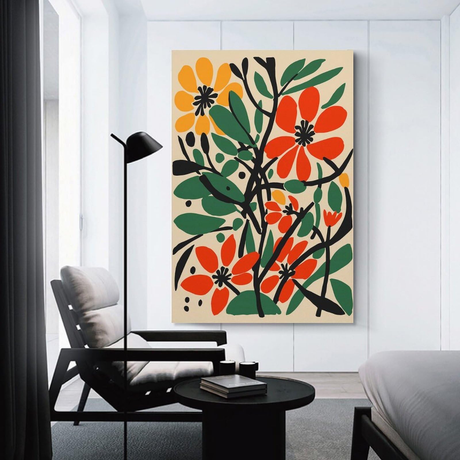 Junmoney Floral Arrangement with Orange And Red Flowers Decorative Canvas Print, 20x30inch(50x75cm), for Hallway, Entryway Or Landing, Home Artwork for First Impressions