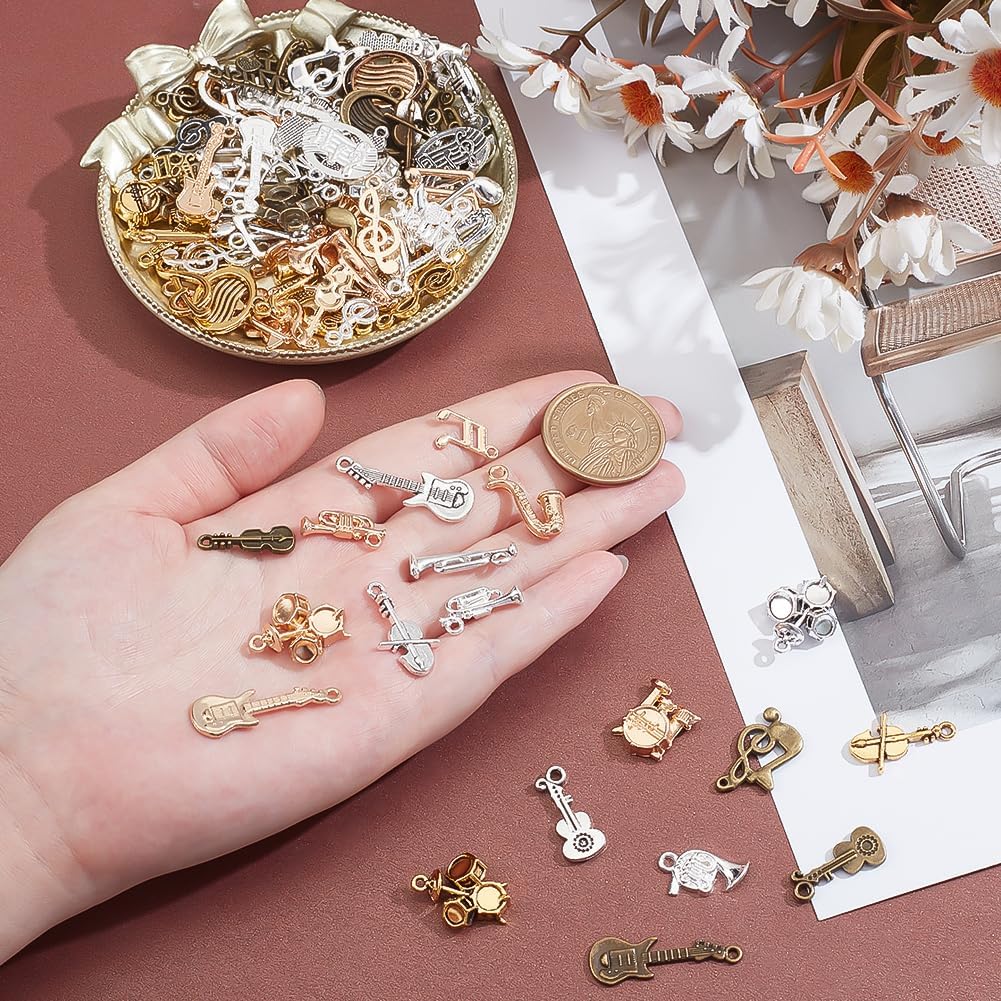 PH PandaHall 100pcs 5 Colors Music Charms Vintage Style Instrument Dangle Pendants Music Note Charms Alloy Musical Symbols for Earring Necklace Jewellery Making Keychain DIY Crafts 0.6~3.4 Inch - Image 3