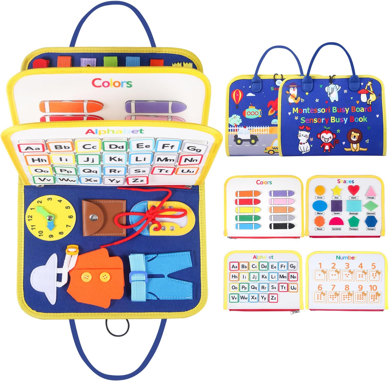 Busy Board for 1 2 3 4 Year Old Toddlers - Preschool Learning Activities Busy Book, Montessori Toys for Fine Motor Skills, Airplane Car Travel Essentials for Kids Boys Girls (Blue)
