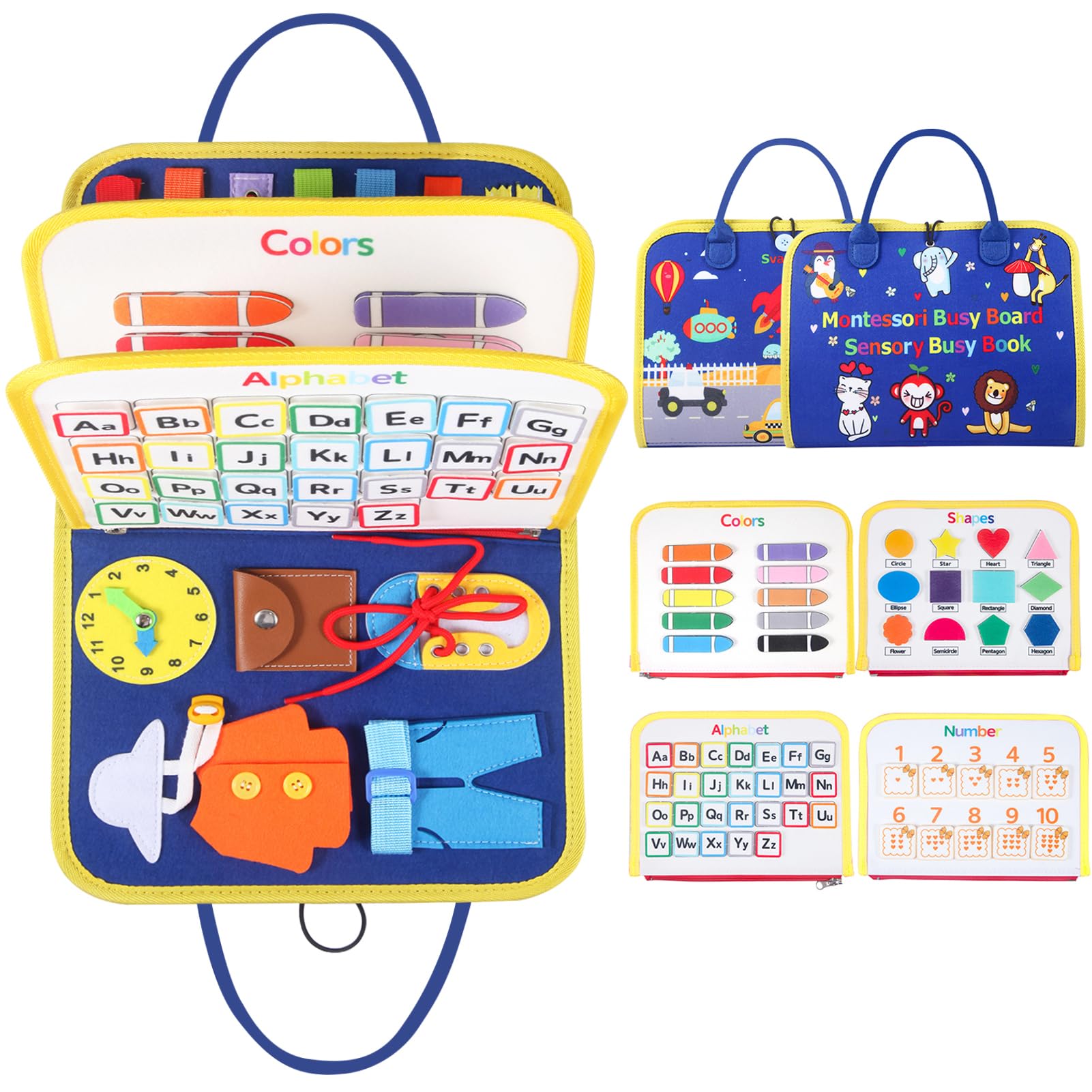 Busy Board for 1 2 3 4 Year Old Toddlers - Preschool Learning Activities Busy Book, Montessori Toys for Fine Motor Skills, Airplane Car Travel Essentials for Kids Boys Girls (Blue)