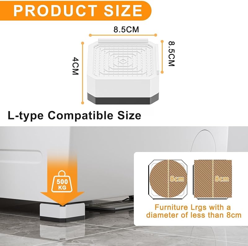 DEWEL 4 db Mosógép Láb Fehér Bútor Emelő Párnák 4 cm Hűtőhöz Ágyhoz - 4cm hoch, White