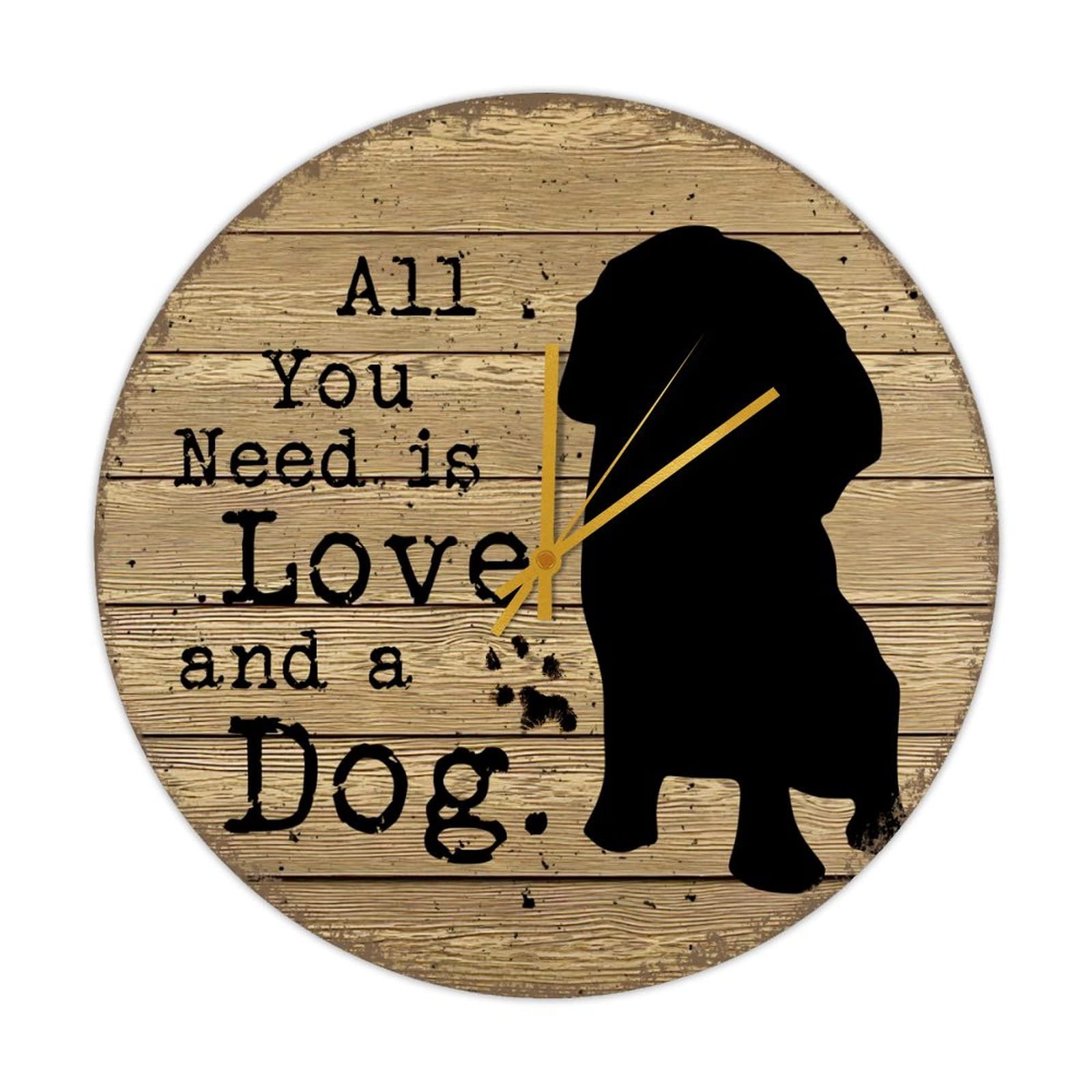 Horloge ronde en bois All You Need Is Love And A Dog vintage à quartz 38 cm
