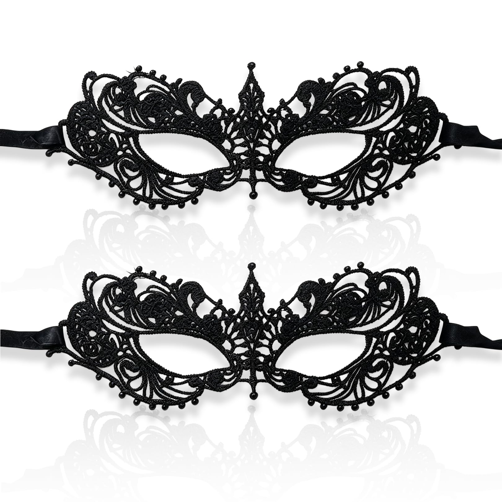 Solihigh Black Lace Masquerade Mask, Sexy Eye Mask for Lady Girl, Perfect Halloween Masquerade Party Supplies (Black1+Black1)