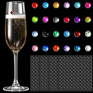 Maitys 24 Pcs Wine Glass Pendant Set, Handleless Wine Glass Markers, Christmas Colored Crystals, 200 Clear Adhesive Fixing Suitable for Champagne, Cocktail Glasses, Bar Party Martini (Multicolor)