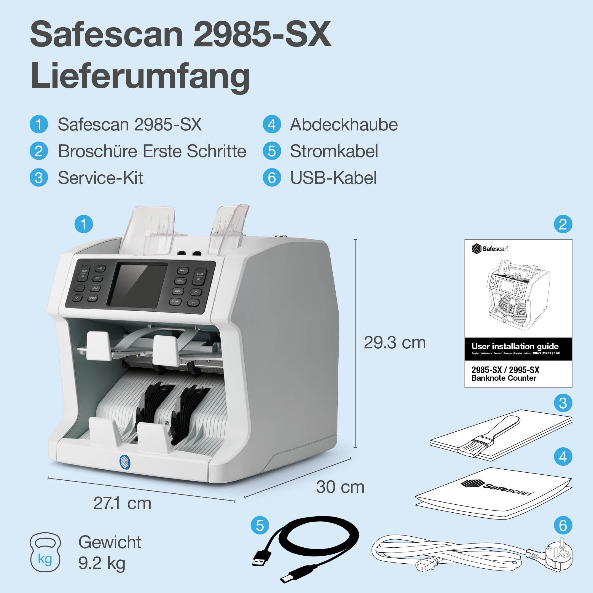 Safescan 2985-SX - Szybka liczarka wartości i sorter banknotów do nieposortowanych polskich banknotów z 7-punktowym wykrywaniem fałszerstw - Przeznaczone do wszystkich polskich banknotów