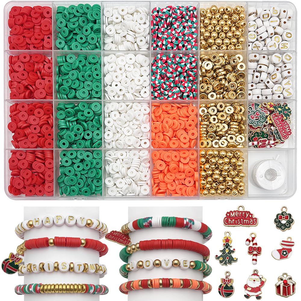 2009pcs Christmas Clay Beads Bracelet Making Kit, Gold Beads Clay Bead Charms for Jewelry Making DIY Bracelet, Necklace, Earring, Arts Crafts DIY Gifts Christmas Gifts