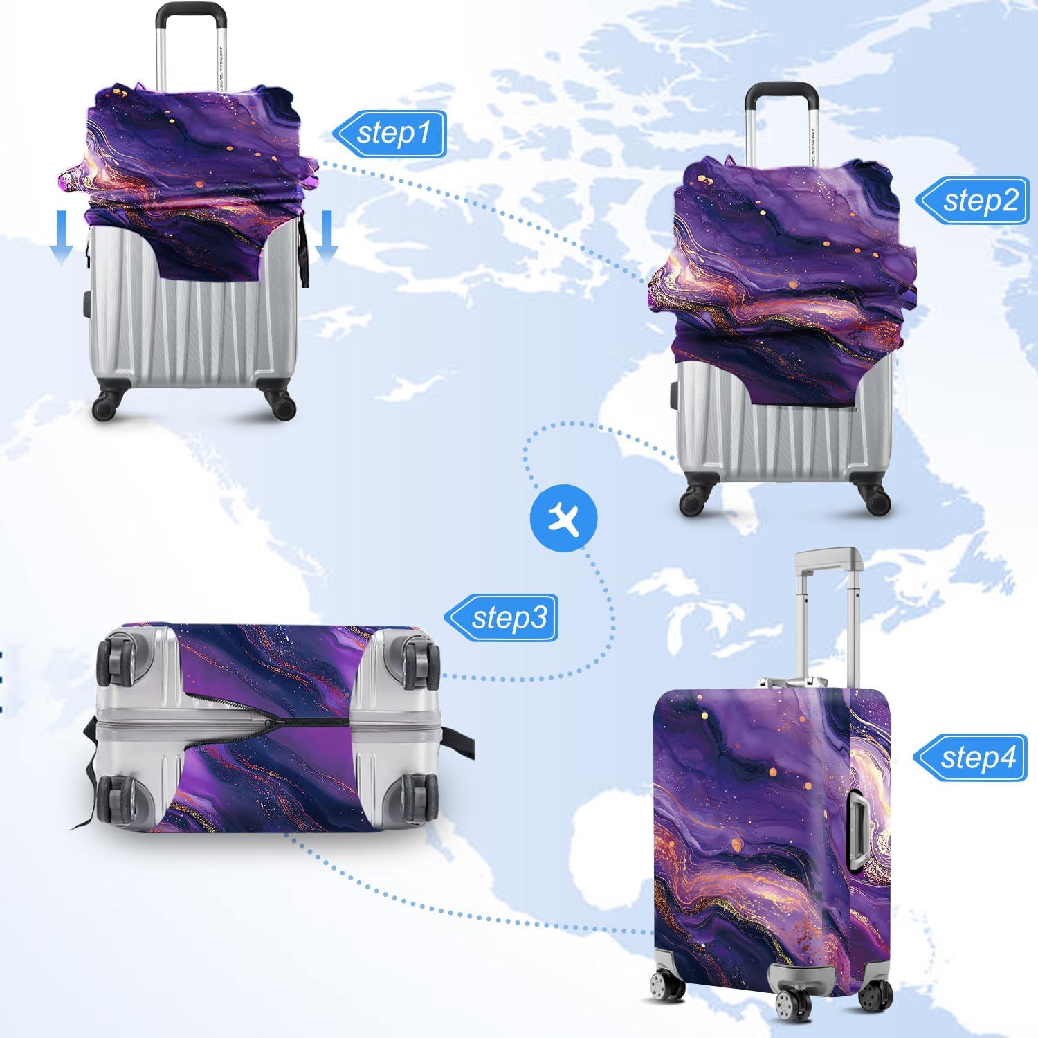 FOREVER QUEEN Luxury Purple Gold Marble Luggage Cover Suitcase Protector Suitcase Cover Anti-Scratch,Stretchable Bag Cover Washable Durable Polyester image 5