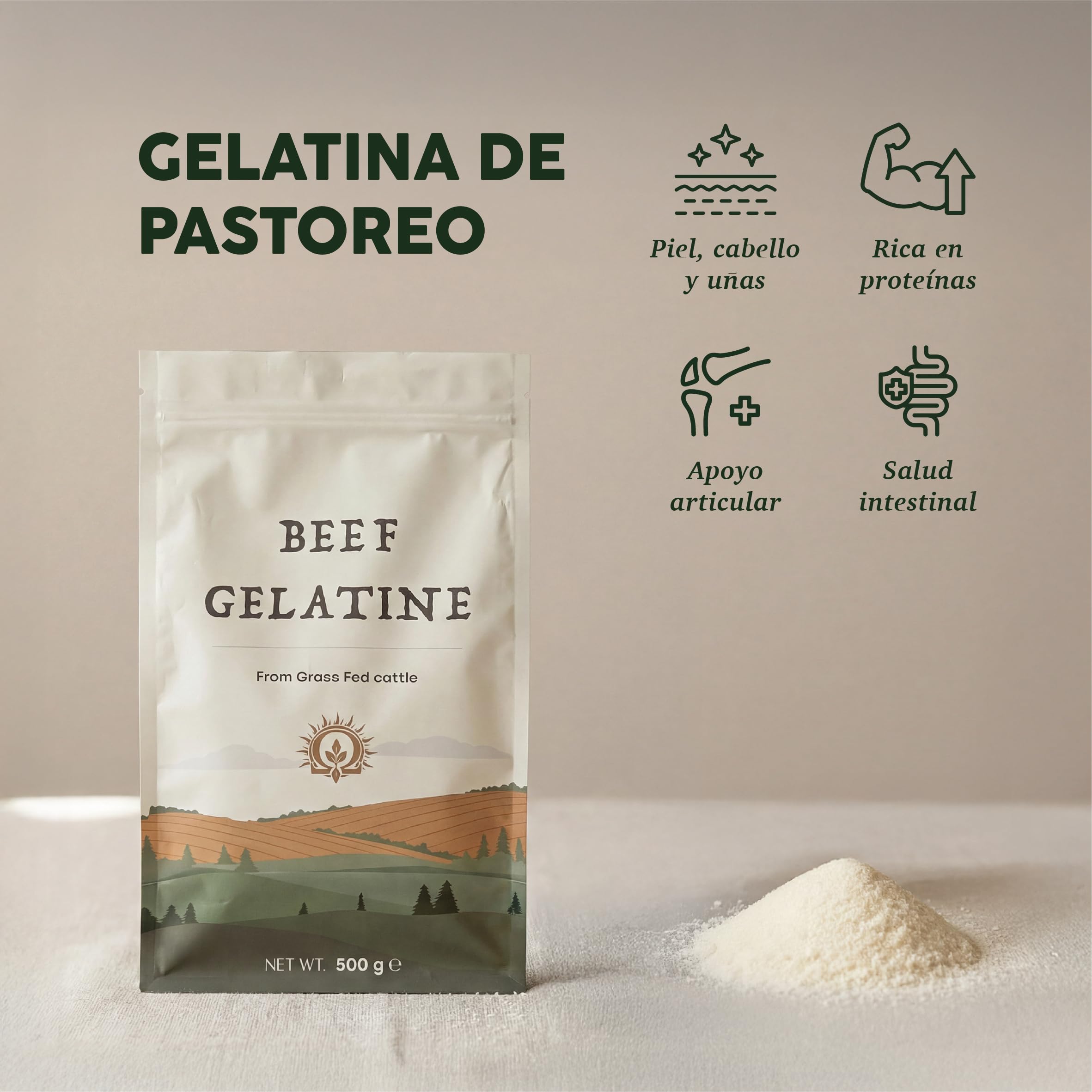 Gelatina Bovina 500 g - Polvo De Colágeno Natural Para La Salud De Los Huesos Y El Sistema Digestivo - Gelatina De Vaca En Polvo - Estabilizante Alimentario Para Cocina, Caldos Y Guisos