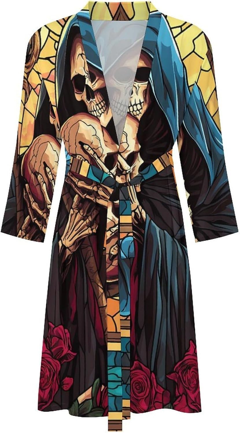 Grim Reaper with A Skull Mens Robe Long Bathrobe for Women Bath Robes Lightweight Soft Printed Sleepwear