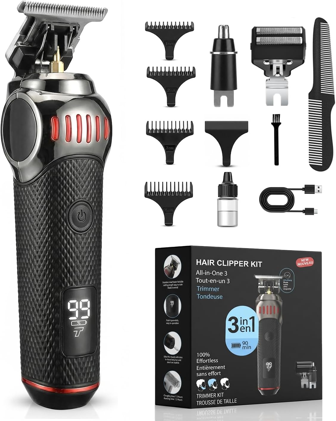 Red Razor Clipper Vexloria Beard Trimmer and Hair Clippers for Men, Cordless Nose & Ear ...