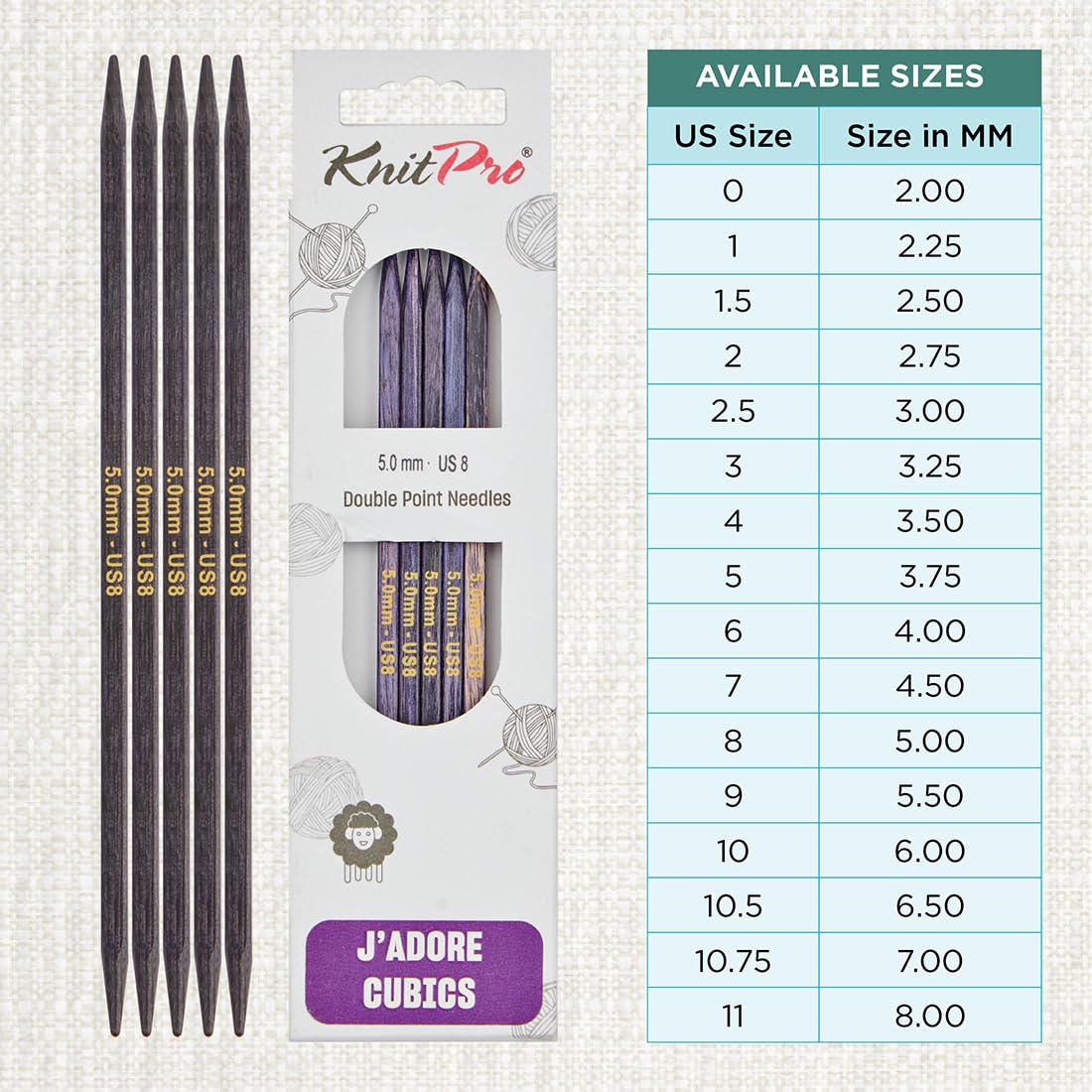 KnitPro J’Adore Cubics Double Pointed Needles 6" (15cm), Lavender, 5.00mm - Image 4