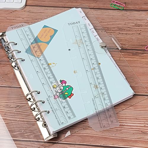 Miniatura 5 de Paquete de 10 reglas de plástico transparente de 8 pulgadas para carpeta de planificación A5 de 6 agujeros, regla marcapáginas a presión, marcador