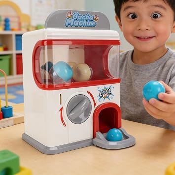Luocute Kids Vending Machine, Interactive Capsule Prize with Token Operated Mechanics and Release Action, with 6 Capsules, for Ages 3+