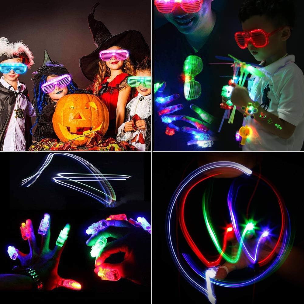 84 PCS Glow in the Dark Party Supplies for Kids Light up Party Favors Light Up Toys with Finger Lights, LED Bracelets, Flashing Glasses, Whistles Necklace, 6 Luminous Stickers, Slingshot Birthday Gift : Toys & Games