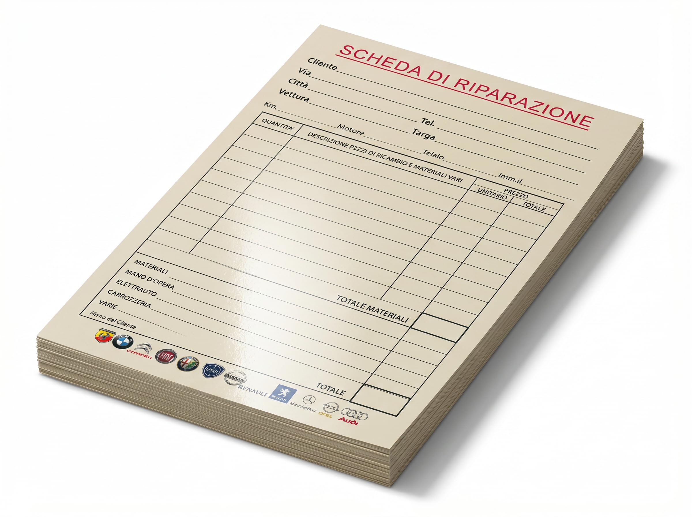 1000 Cartoncini A4 Scheda Riparazione Oﬃcina, Carrozzeria, Meccanico, Garage, Autorimessa, Schede di lavoro