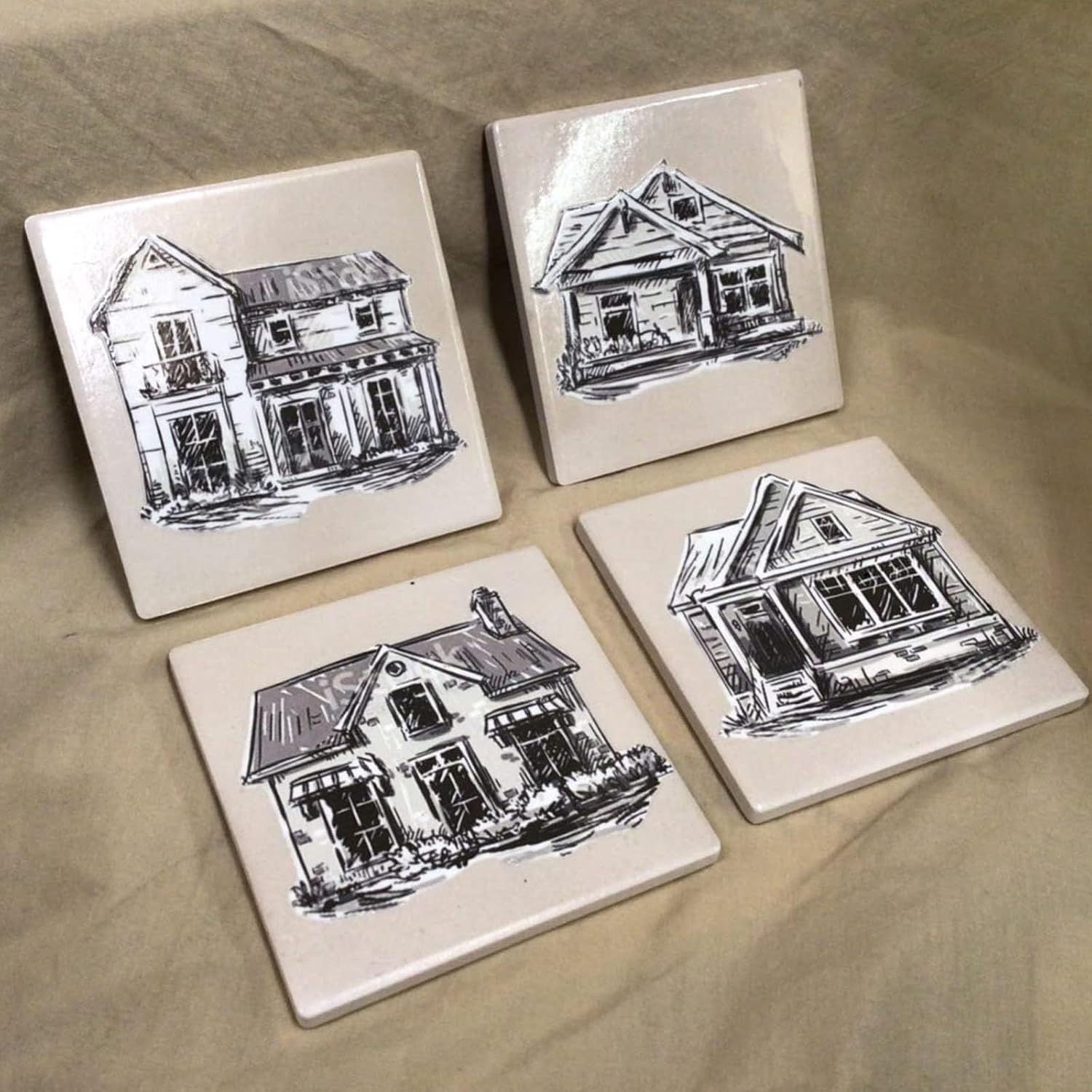 JOIKIT 30 Packs 4 x 4 Inch Ceramic Tiles for Crafts Coasters, Square Unglazed White Ceramic Tiles with Cork Backing Pads, Use with Alcohol Ink or Acrylic Pouring, Make Your Own Coasters