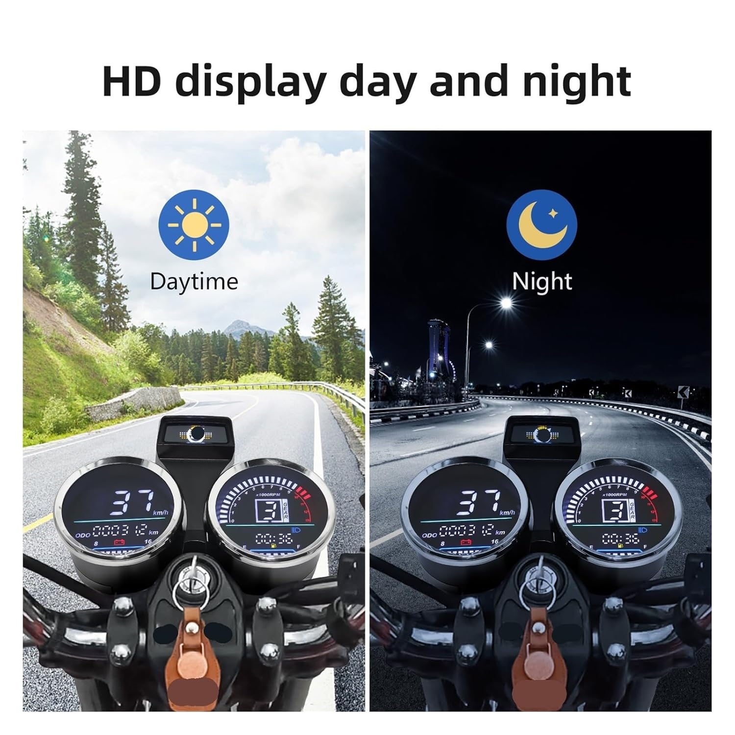 Motorcycle Speedometer Gauge Universal Motorcycle Meters Digital Tachometer 0~13000rpm Dashboard Fuel Display Voltage Meter for Gn 125