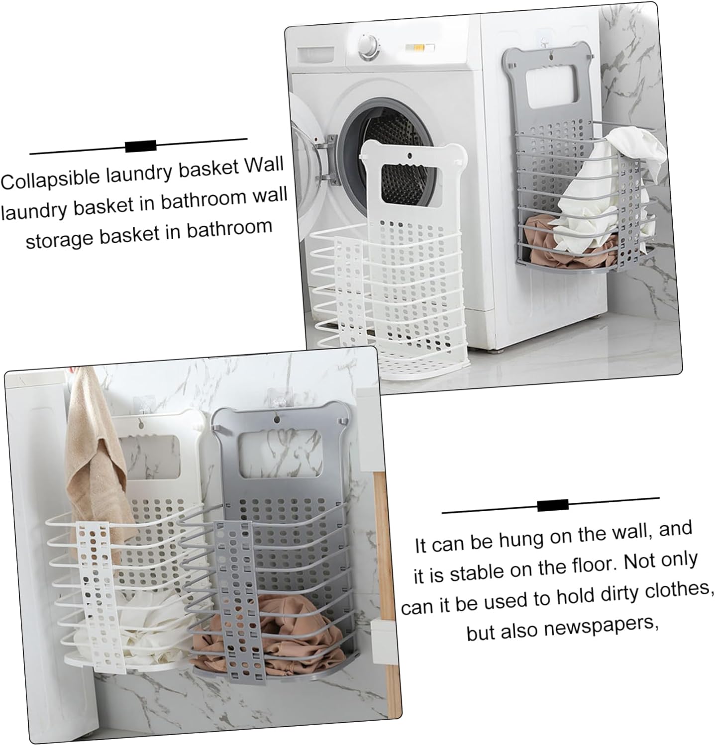 VICASKY Foldable Wall Mounted Laundry Basket for Bathroom and Bedroom Space Saving Household Storage Bin for Dirty Clothes and Sundries Large White Fold Flat Design Organizer