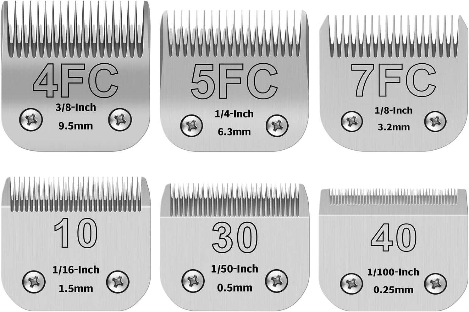 6PCS (4FC+5FC+7FC10+30+40 Dog Grooming Blades Compatible with Andis Pet Clipper/Oster A5/Wahl KM Series Dog Clipper,Ceramic Blade & Stainless Steel Blade