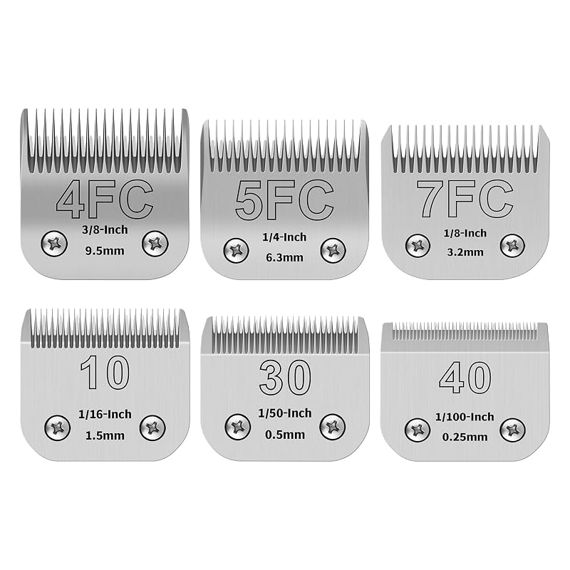 Lâminas de Reposição para Máquina de Tosa de Cães HONGNAL, Aço Inoxidável e Cerâmica, 4FC+5FC+7FC+10+30+40, Pacote com 6
