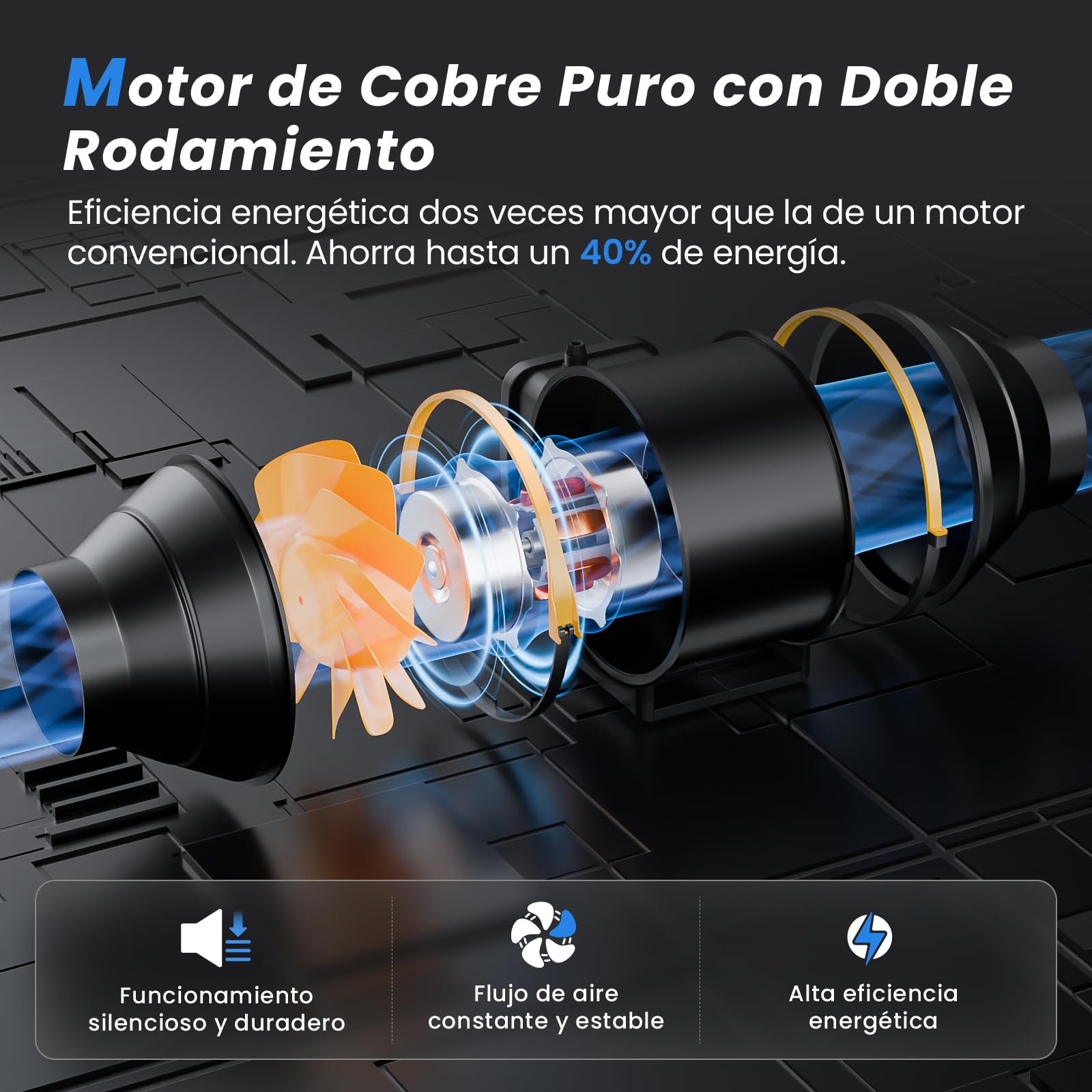 Ventilador de Conducto 100 mm Regulable con Control de Velocidad, Extractor Silencioso en Línea, Motor con Protección contra Sobrecalentamiento, Enchufe UE, Cable 3 m