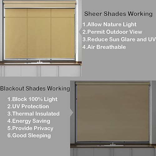 Miniatura 4 de LETAU Persianas inalámbricas de doble capa, 2 persianas en 1 ventana, 100% opacas y 50% opacas alternativas, proporcionan soluciones de control de