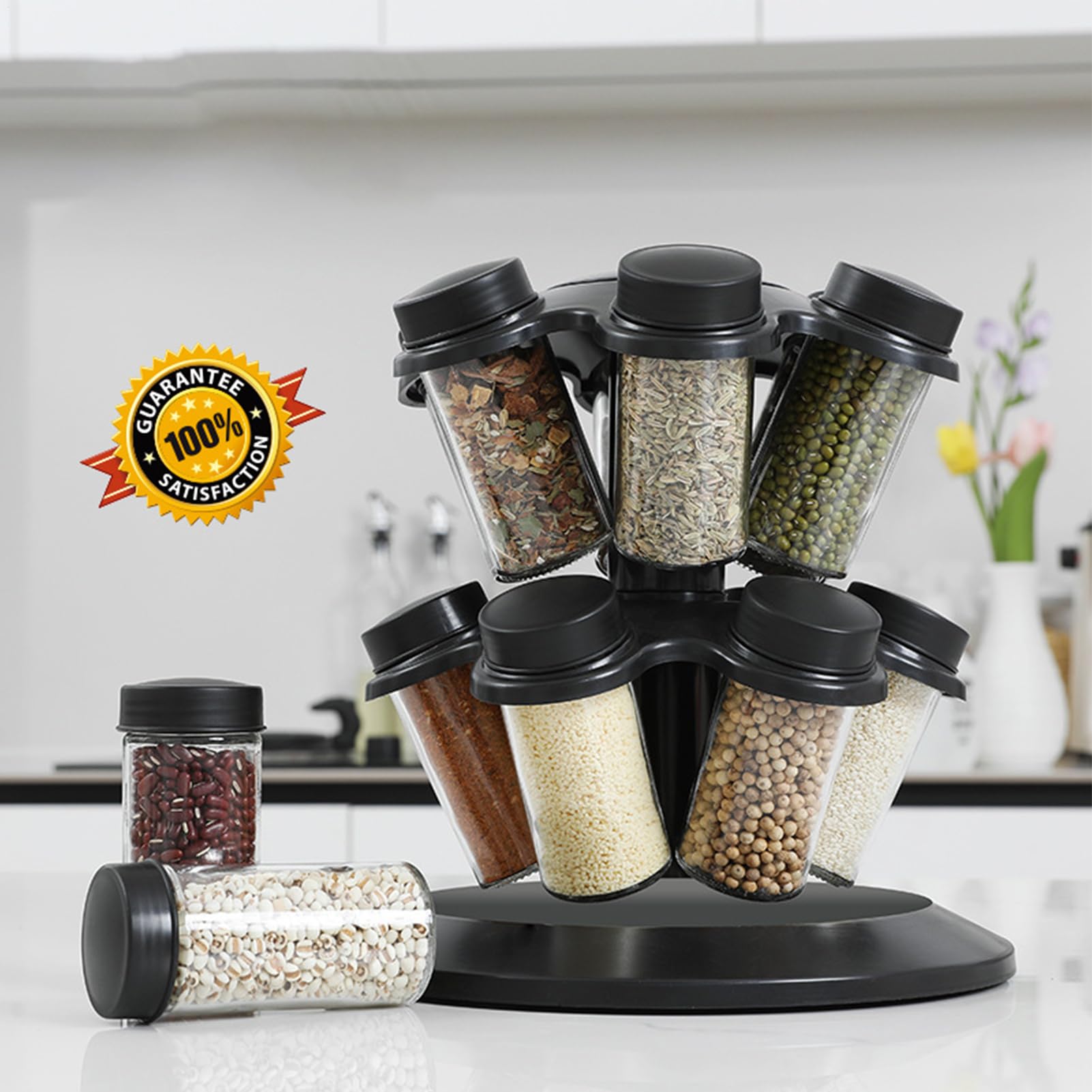 Generisch Estante giratorio para especias | Estante de especias para 12 vasos, organizador de especias para la cocina - adecuado para encimera, comedor, hogar, cocina, frigorífico, apartamento