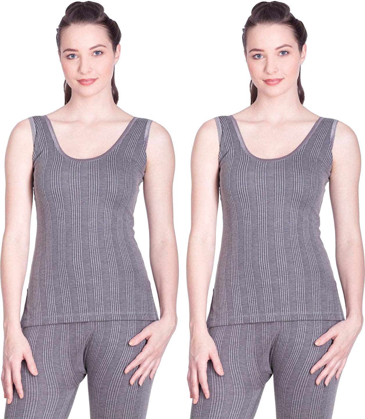 Lux InfernoPremium Round Neck Slips Upper Thermal for Women Charcoal Melange - Pack of 2, Grey, XL