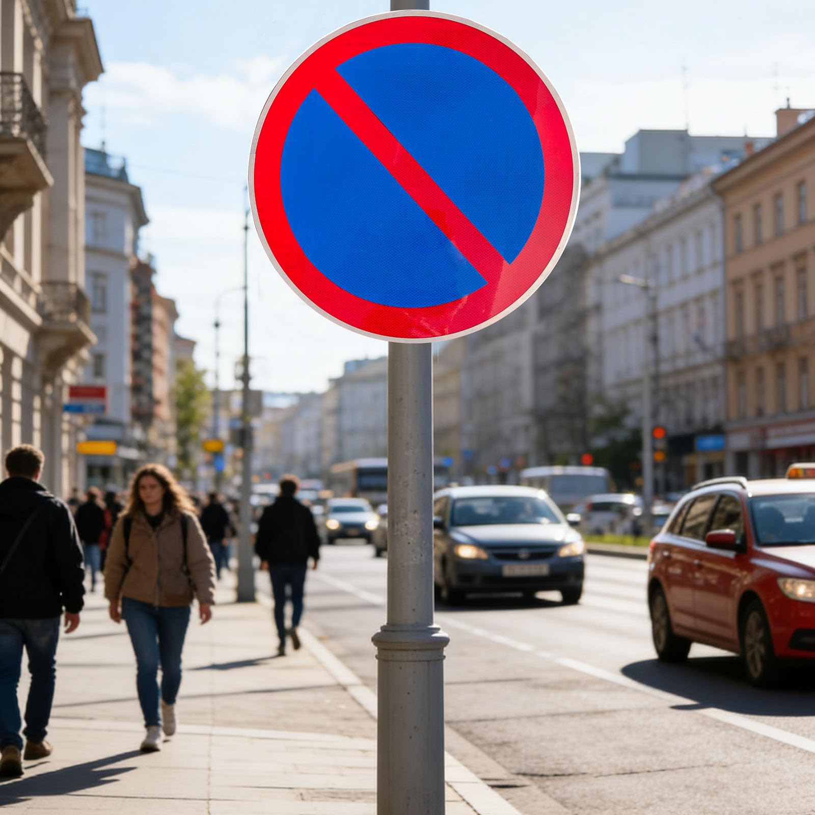 Señal prohibido aparcar(2PCS),señal reflectante de no estacionar de grado ingeniero,visible de noche,ideal para uso comercial,con accesorios para fácil montaje en poste (Azul, 40cm)