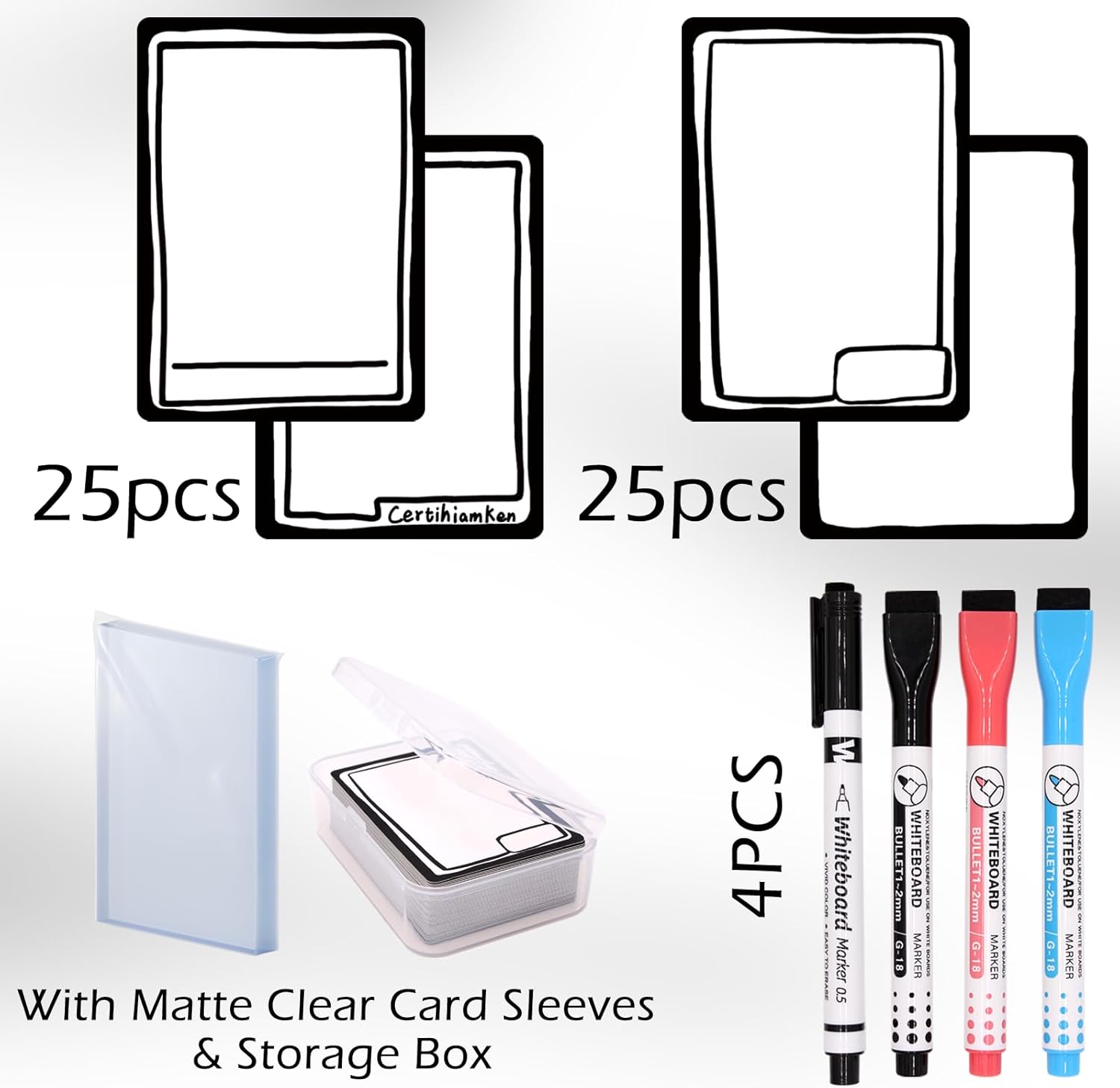 50 Pcs Double-Sided Universal MTG Tokens with 4 Marker Pens and 50 Clear Card Sleeves, Reusable Dry Erase Proxy Cards for Magic The Gathering, TCG, DIY Blank Card Game Accessories