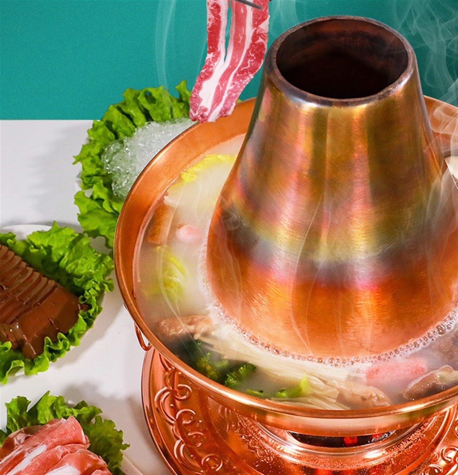Hot Pot Tradycyjny Stary Pekiński Gorący Kociołek Miedziany Przezroczysty Zupa Garnek Na Węgiel Drzewny Dla Przyjaciela Rodziny Garnki Patelnie(30cm)